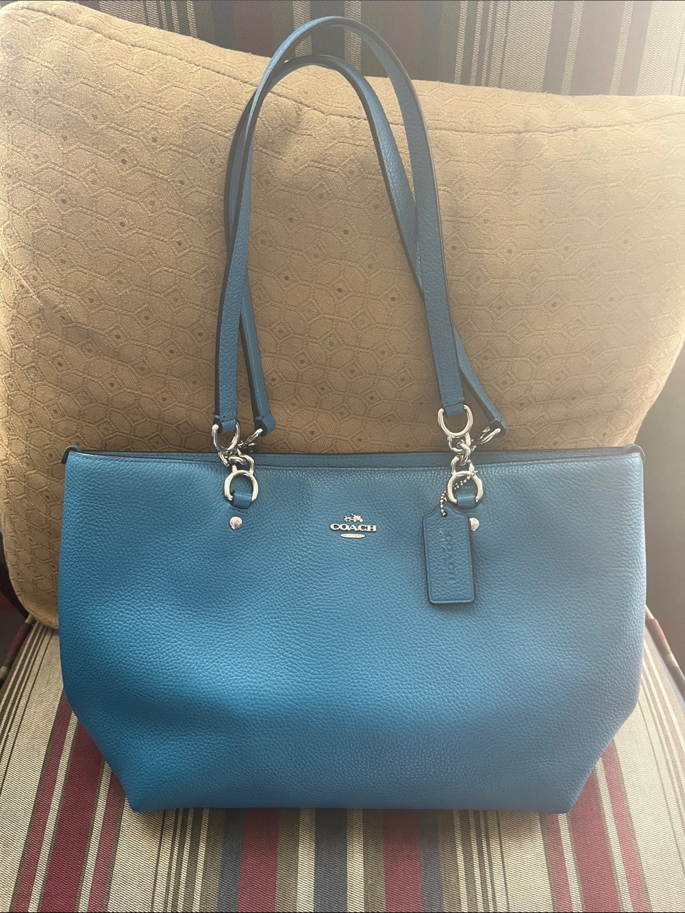 Coach Teal Blue Pebbled Leather Tote